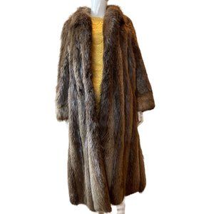 Fur Salon Womens Long Fur Coat Glossy Thick Canadian Beaver Rich Brown Size XL